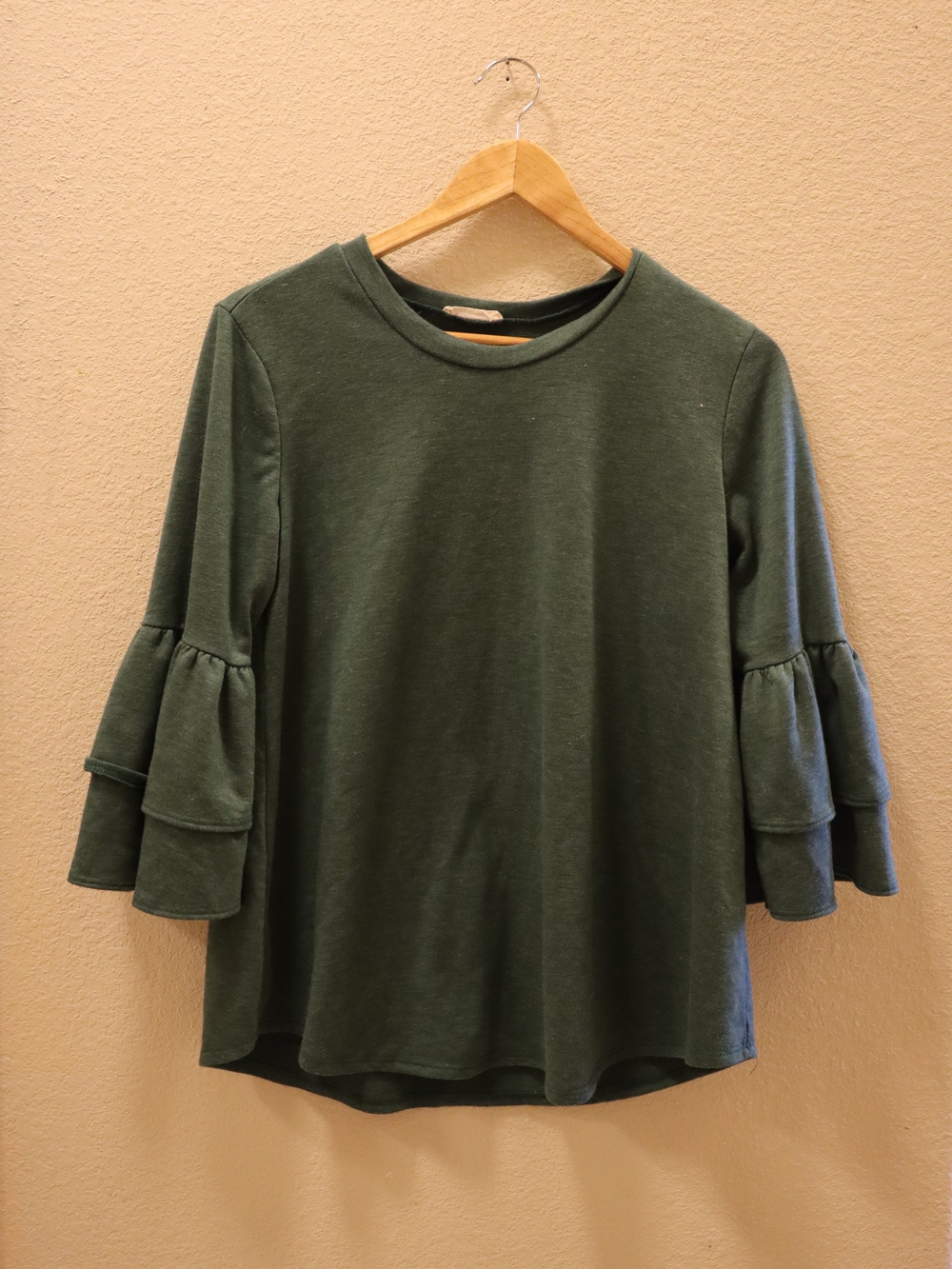 Womens Olive Green Ruffle Sleeve Top